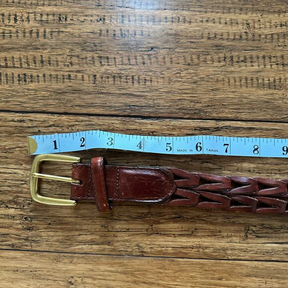 Vintage Brown Leather Braided Fishtail Belt Brass Buckle Mens Western Size 36 - Picture 7 of 7